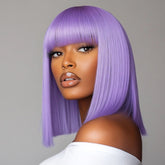 14 Inch Light Purple Straight Fringe Bob Wig for Party
